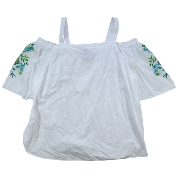 Kaari Blue Curvy Blouse Womens 3X White Embroidered‎ Botanical Top Spring Summer - Picture 1 of 8